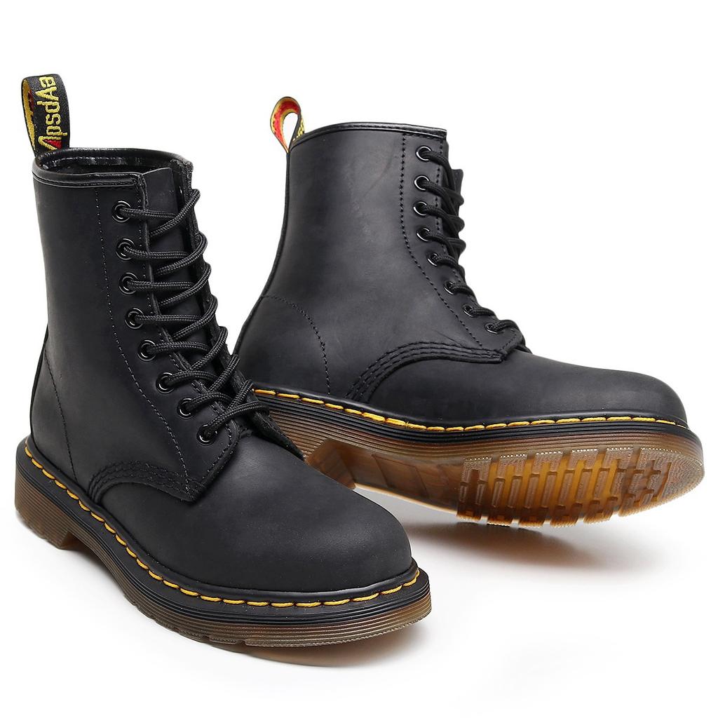 High-top Crazy Horse Black Motorcycle Boots Women's Classic Retro British Style Short Boots Men's and Women's Leather Boots Round Head Trend