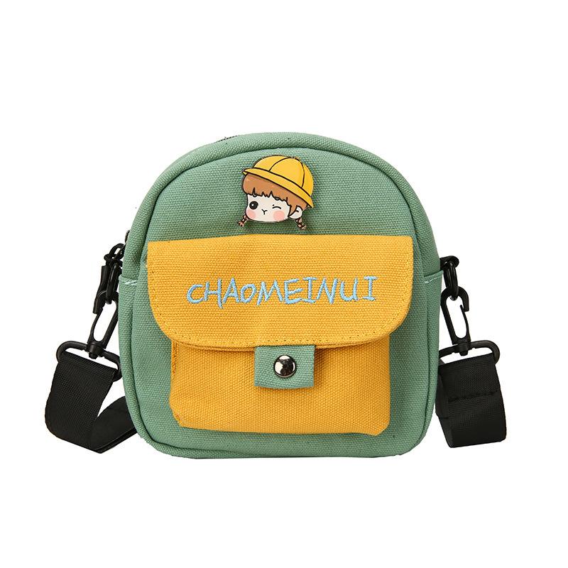 Fashion 2025 summer new women's bag single shoulder crossbody zipper canvas sewing line cartoon animation single