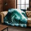 Blaue Meereswellen Landschaft Flanelldecke Weiche Warme Überwurfdecke für Schlafzimmer Wohnzimmer Bett Reise Camping Picknick Geschenk Kinder