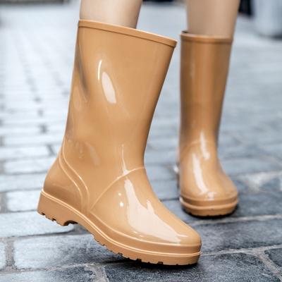 Medium Tube Four-season Rain Shoes Women's Warm Special Plastic Shoes Medium Top Non-slip Water Boots Kitchen Velvet Rain Boots Work Rubber Shoes