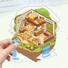 Kreslené krajinné samolepky Vícenásobný miniaturní svět 3D chata Rozbalit DIY scéna Ruční příspěvek