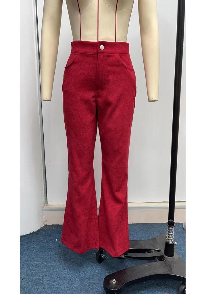 2025 Winter Women's High Waist Flare Corduroy Pants - Solid Color, Elegant and Casual Style