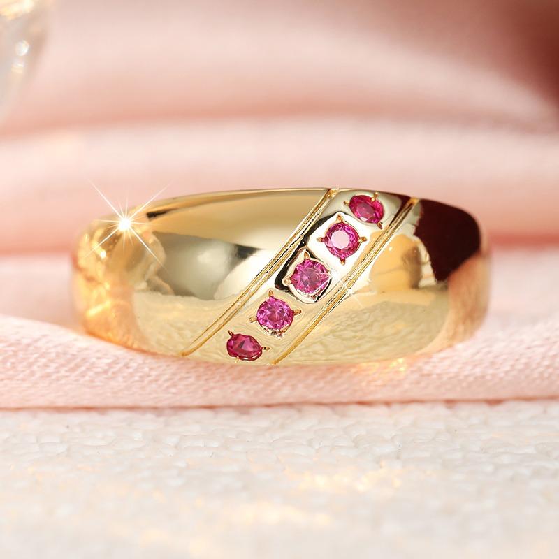 Vintage Inlaid Red CZ Women's Ring Classic Gold Color Geometry Daily Wear Party Jewelry Anniversary Gift