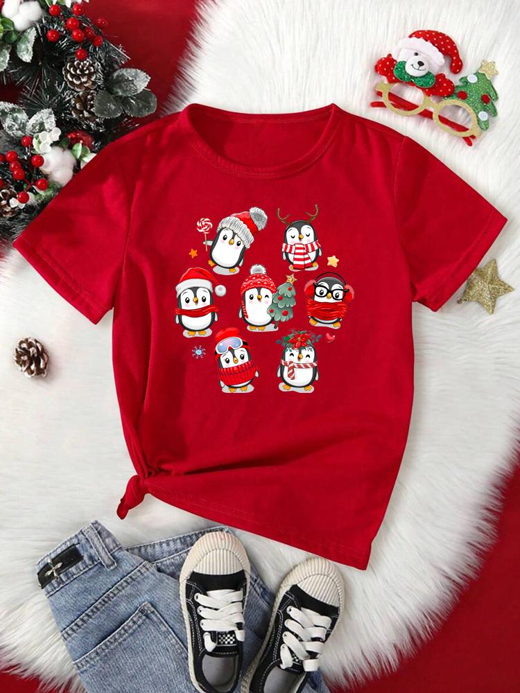 Funny Christmas Animal Owl Penguin Print Women T Shirt Short Sleeve O Neck Women Tshirt Ladies Tee Shirt Top Clothes Camisetas