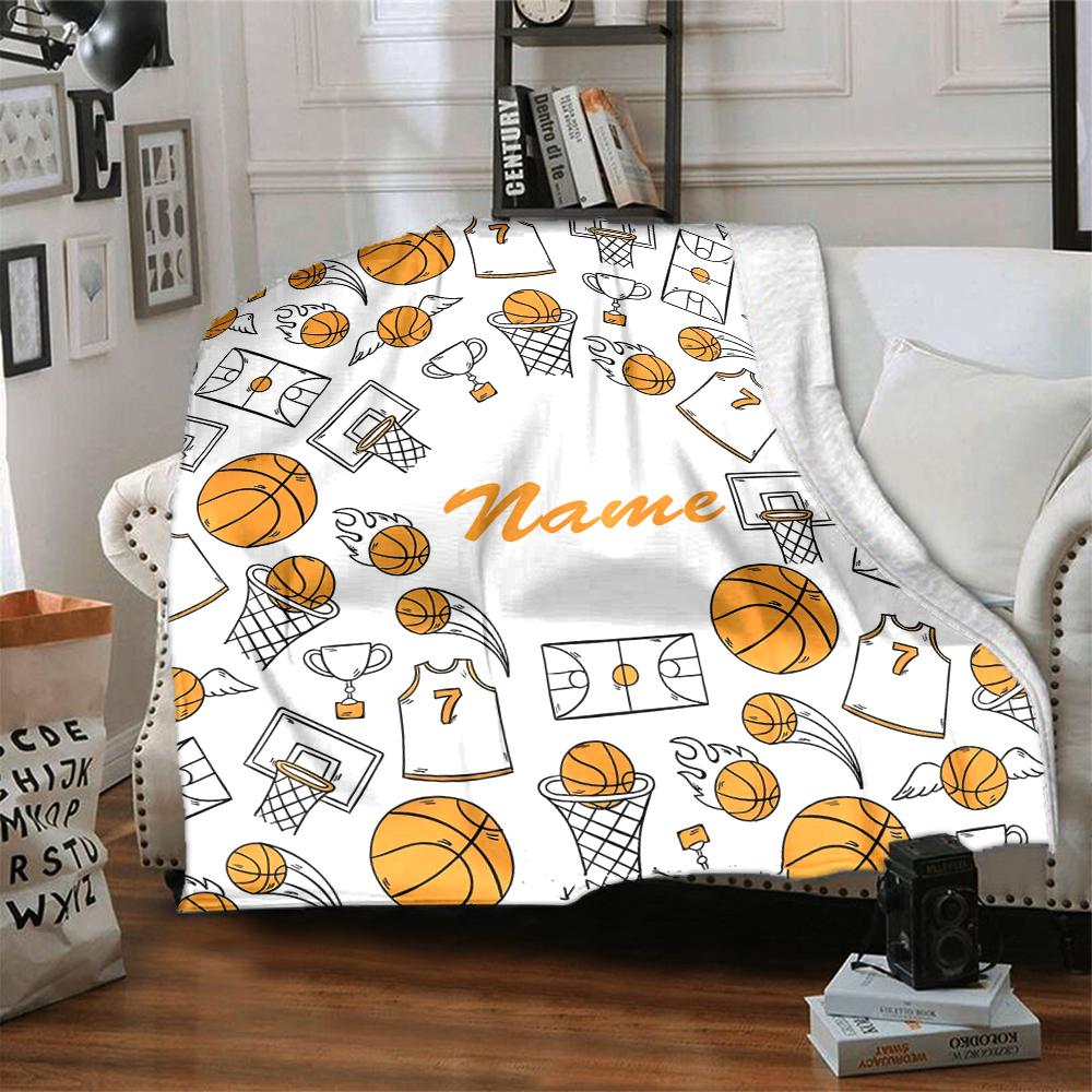 Custom Name basketball Theme Printed Blanket - Perfect for Couch, Bed, Travel & Outdoor Use | Machine Washable, Cozy & Durable.
