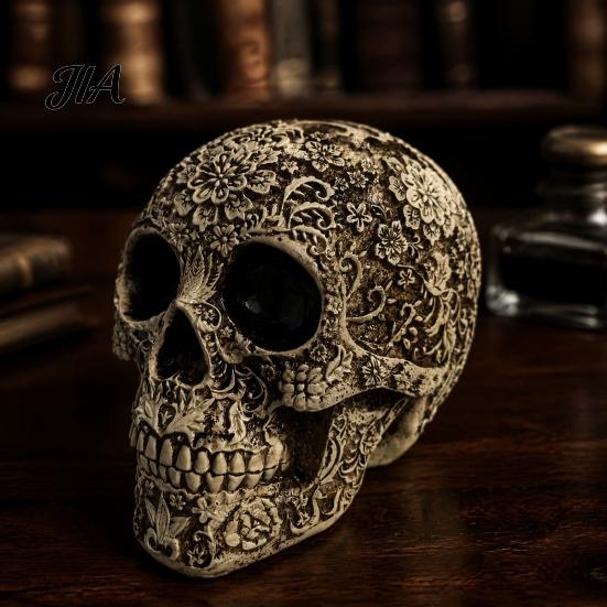 Halloween Tischdekorationen Kreative Totenkopfblumen Skulptur, Menschlicher Kopf Skelett Statue, Sammlerfigur Geschenke für Erwachsene Heimdeko,