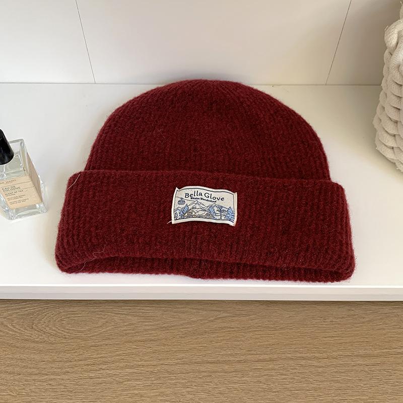 Big head circumference hat Thickened solid color knitted hat Dome wool hat Warm ear protector Cold hat