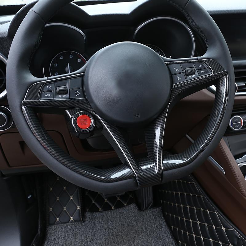Pour 17-19 Alfa Romeo Giulia/Stelvio volant cadre en V Boîte de démarrage une touche Autocollant de décoration bouton de volant ABS