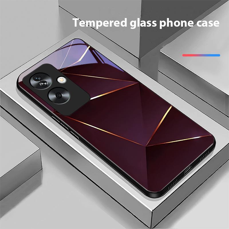 Geometric Prism For Oppo A79 5G 58 78 74 60 4G Reno 11F Realme GT 6 11 Note 50 10 C55 X2 Tempered Glass Black Phone Case