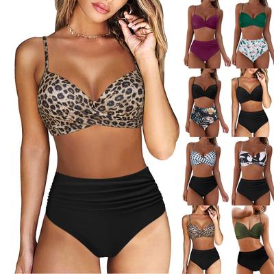Damen Frühling und Sommer Sexy Soild Split High Waist Bikini Badeanzug (2 Sätze)