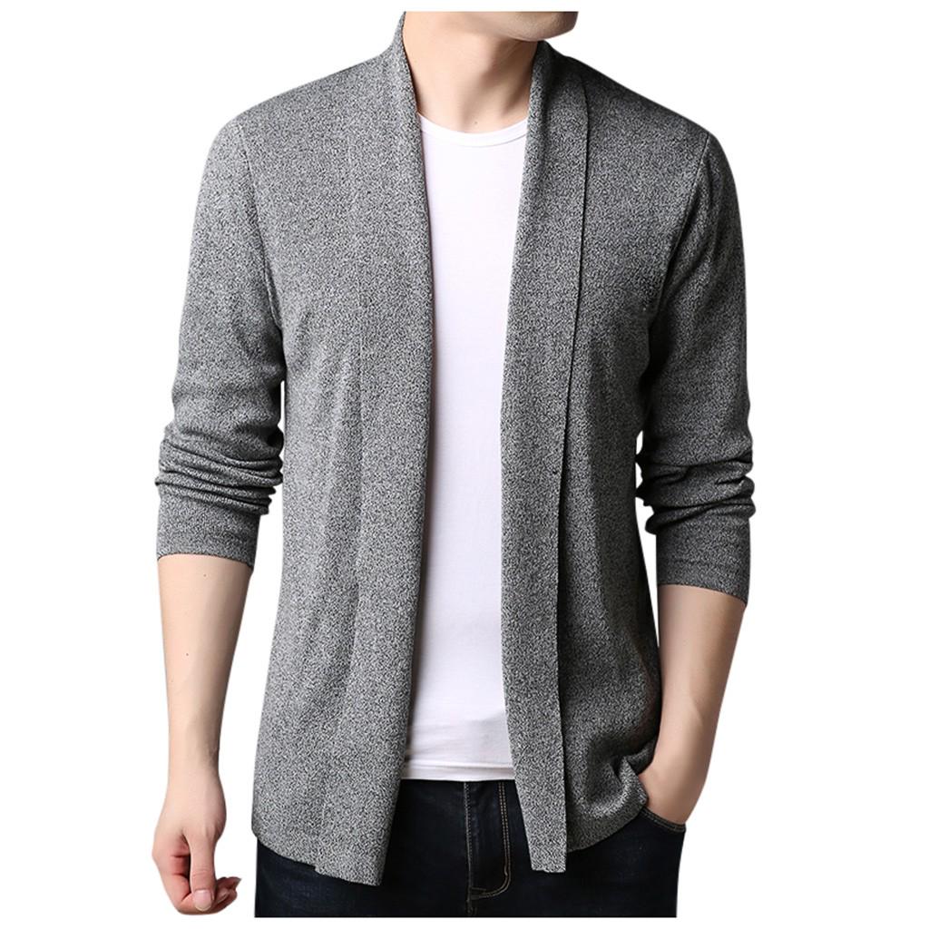Men's Casual Solid Knit Trench Coat Jacket Cardigan Long Sleeve Outwear