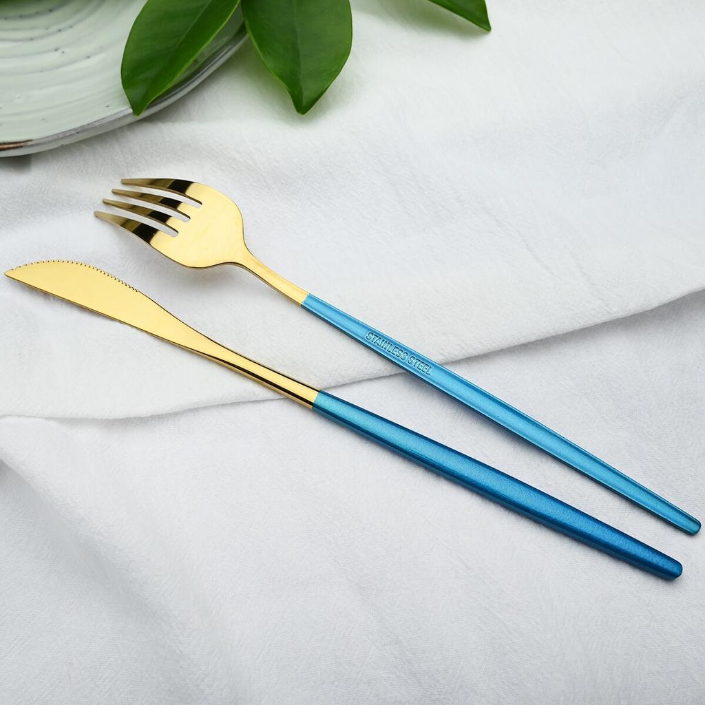 4Pcs Western Colorful Dinnerware Set Stainless Steel Cutlery Dinner Set Knife Fork Coffee Spoon Silverware Kitchen Tableware Set