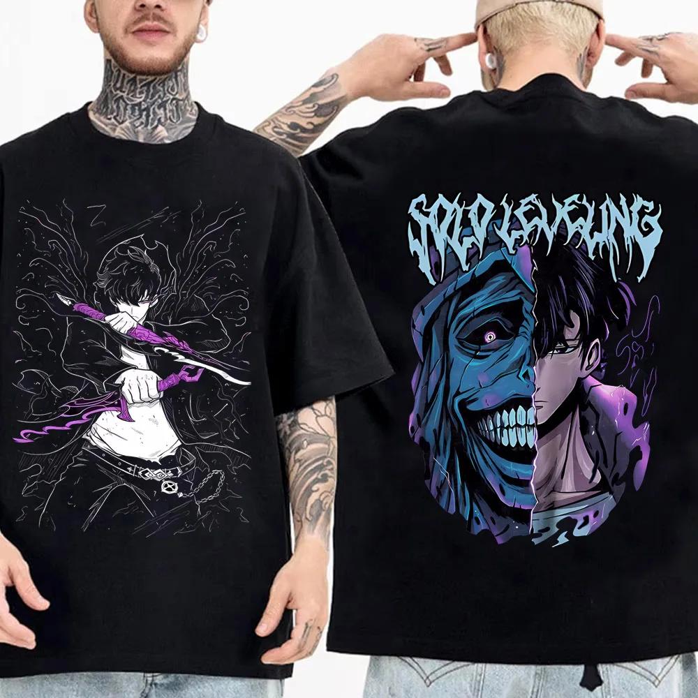 High Quality Soft Tshirt Japanese Anime Solo Leveling T Shirt Men Sung Jinwoo Cartoon Graphic Tees Harajuku Short Sleeve
