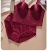 Red Push-Up Bra Set: Six-Button Adjustable, Anti-Side-Boob, No Underwire, Small Bust Enhancement
