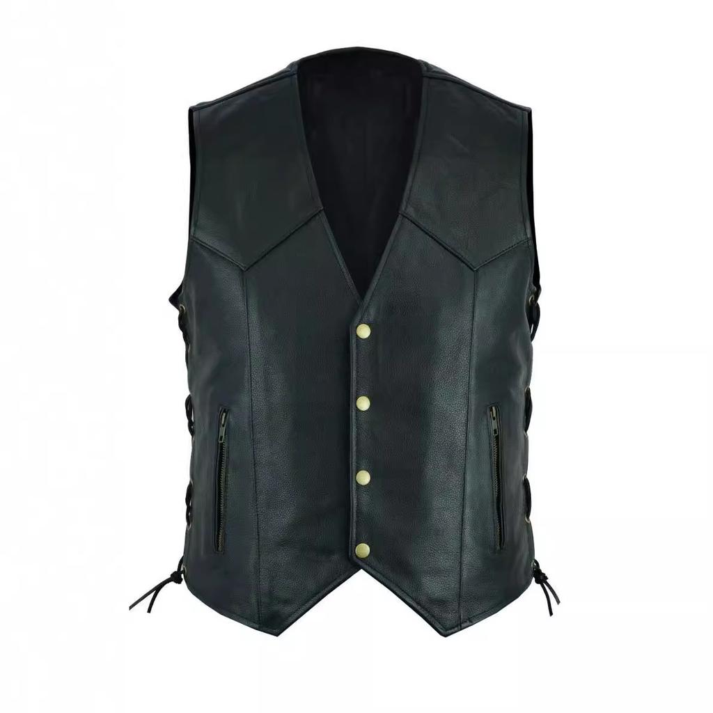 Men's PU leather vest V-neck single-breasted side zipper strap short sleeveless top