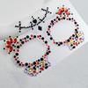 Skull Face Diamond Sticker With Colorful Flowers For Party Makeup And Stage Decor