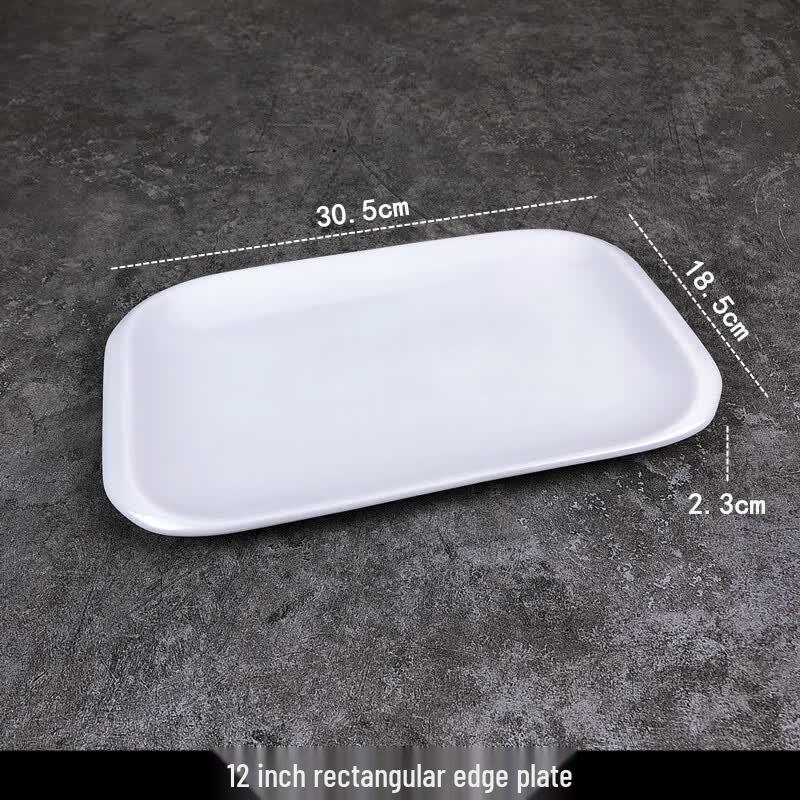 12-inch White Ceramic Rectangular Rimmed Plate