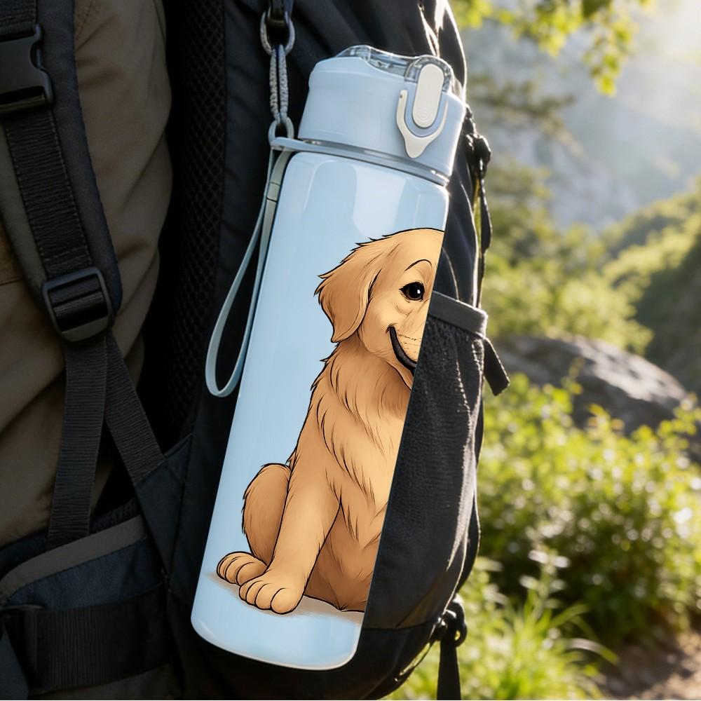 1PZ Stampa Busto Cane Golden Retriever 750ml Plastica Colorata Borraccia Sportiva Tappo Flip con Cannuccia Ermetico Per Sport Ufficio Uso Domestico
