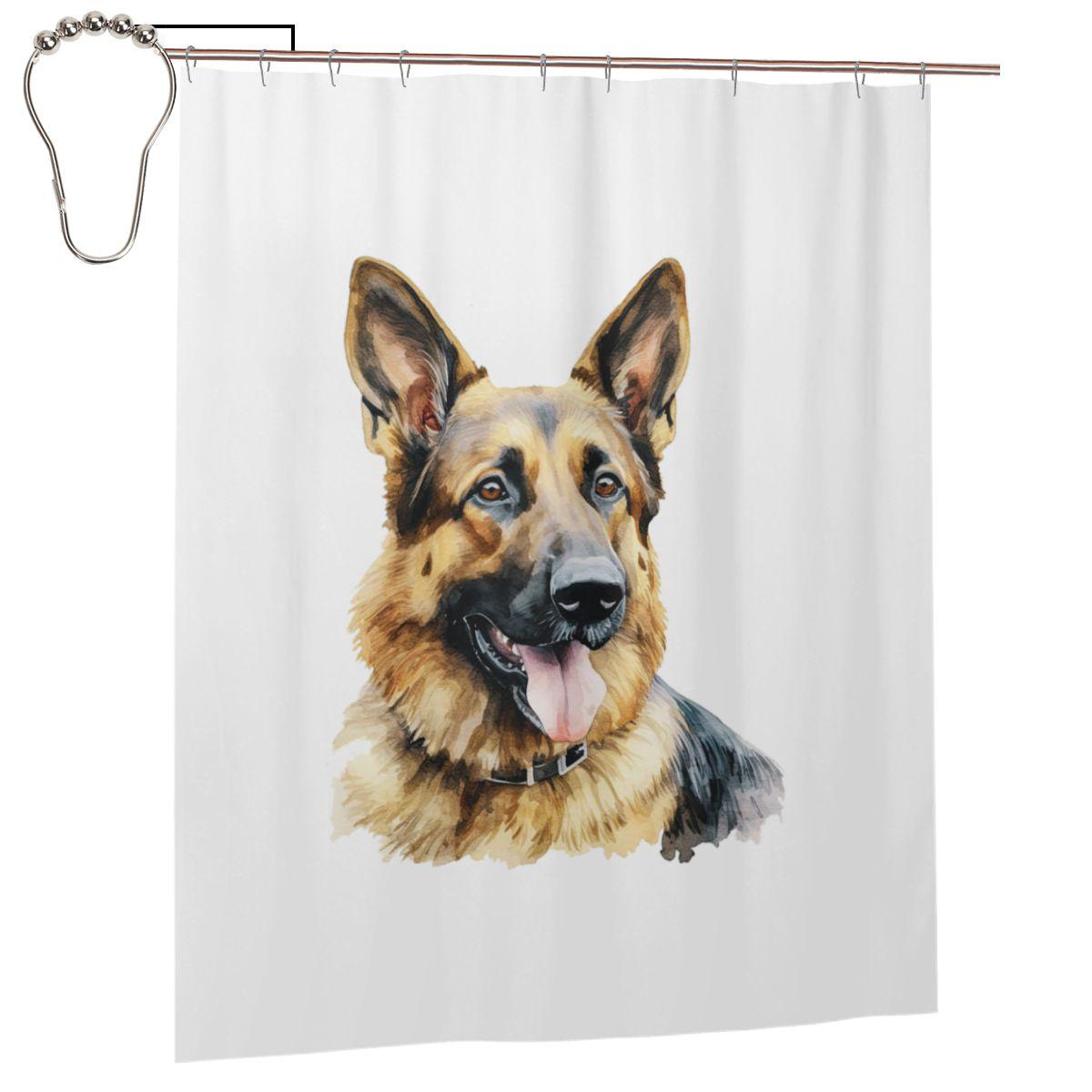 

Watercolor German Shepherd Shower Curtain Bathroom Polyester Waterproof Bath Curtains With Hooks W60H190(CM)-1 Pcs