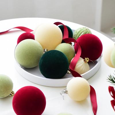 Flocked Christmas Tree Ornament Balls - 6/8cm Holiday Decor Pendants