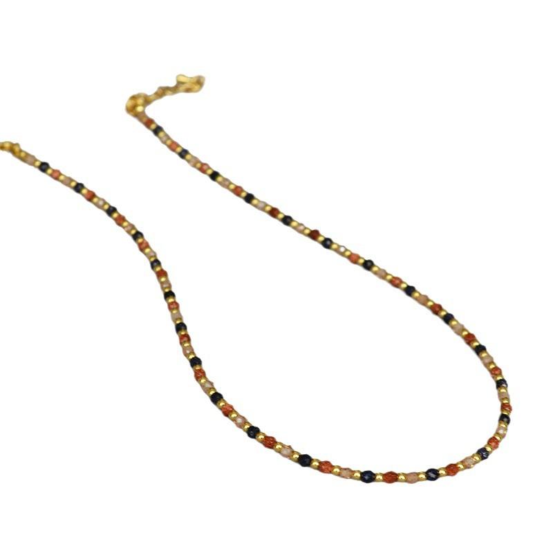 French Niche Retro Literature And Art Simple And Elegant Color Matching Gold Sand Blue Sandstone Beaded Simple Temperament Light Luxury Necklace