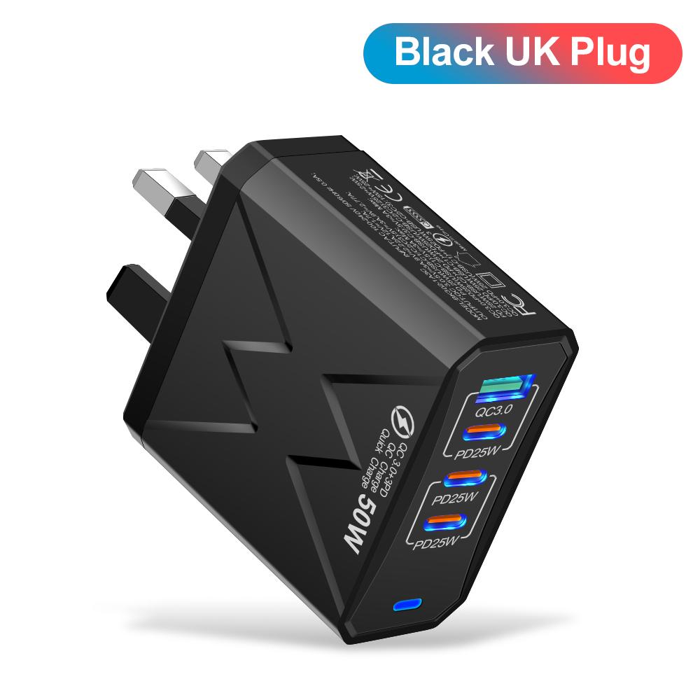 Multiport USB C PD Charger 50W Fast Charging Charger QC3.0 Quick Phone Adapter for iPhone Samsung Xiaomi Type C USB Wall Charger