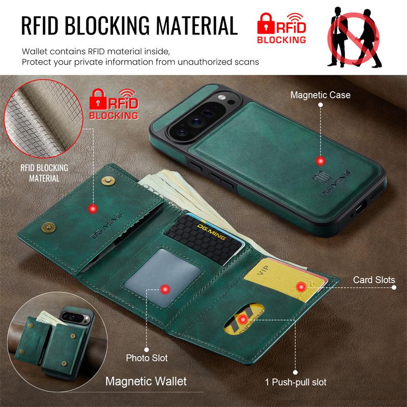 2 in 1 Detachable Magnetic Flip Leather Phone Case for Google Pixel 10 Pro XL Pixel 9 Pro Pixel 8 Pro Vintage Wallet Card Pocket Back Cover Coque