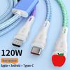 120W Triple Fast Charging Cable for Huawei, Type-C, Android, and Apple Devices