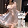 Sexy Unterwäsche, sexy rosa Pyjama, pure Verführungsperspektive, Nachthemd mit haarigem Saum, Set für kleine Brüste zum Anheben.