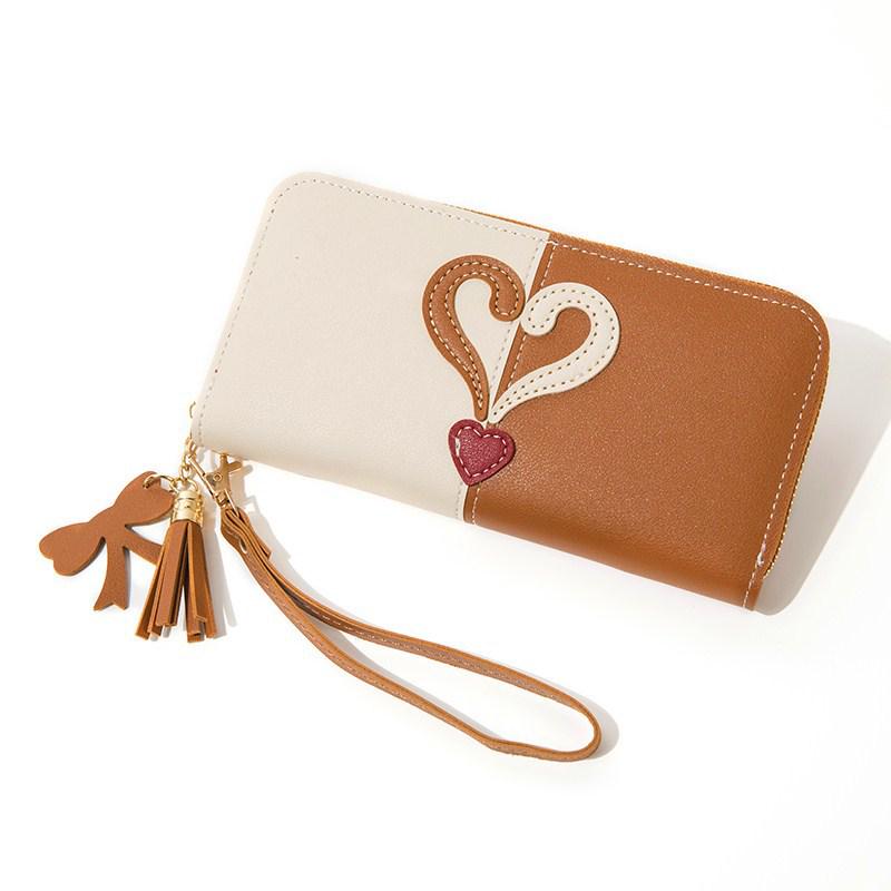 Women's Long Wallet: Korean Style, Contrast Color, Tassel, Mobile Phone Holder