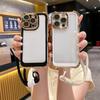 Luxury Electroplate With Lanyard Transparent Phone Case For For Iphone 15 14 13 12 11 16 Pro Max Plus Bumper Shockproof Clear Cover