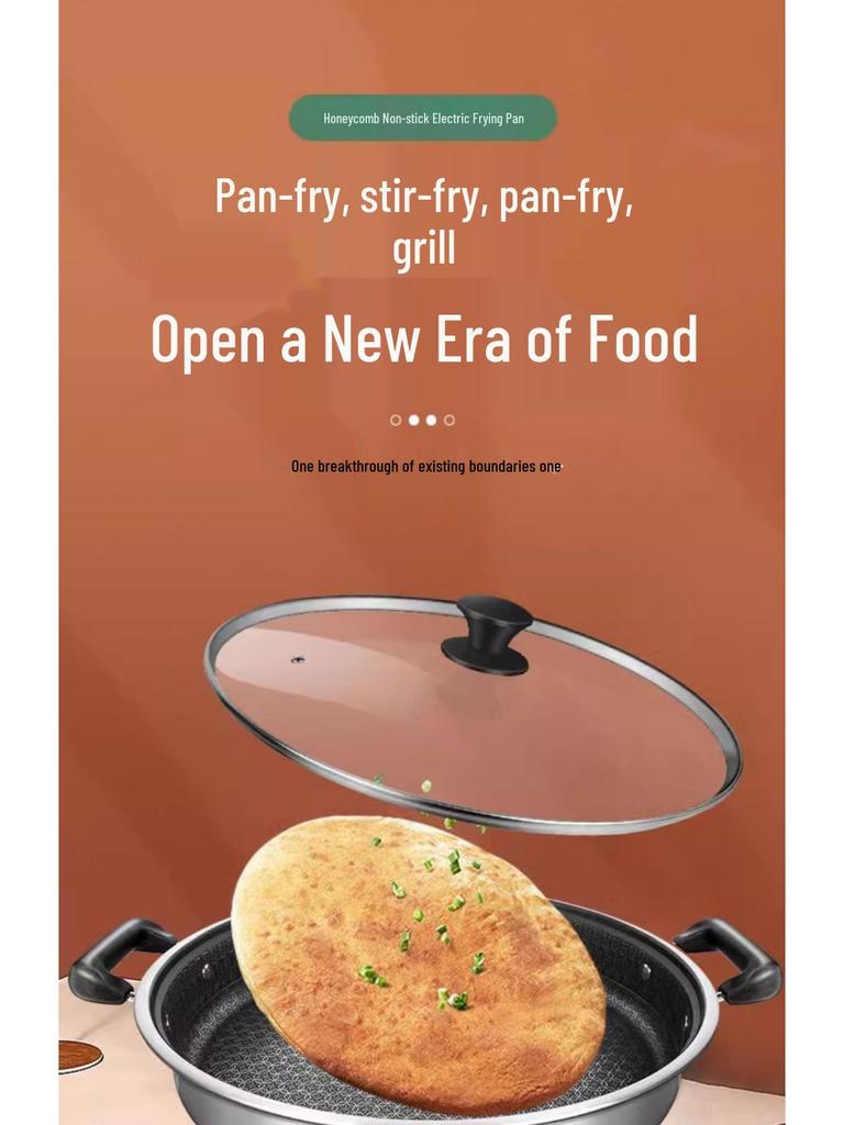 Stainless Steel Non-Stick Electric Pancake & Grill Pan - Deepened, Enlarged, Multi-functional Frying & Baking Pan.