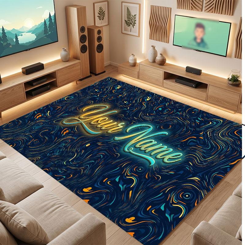Abstract Geometric Theme Crystal Velvet Floor Rug Personalized Custom Name Text Warm Carpet Home Decoration