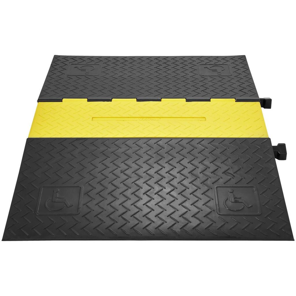 Rubber Cable Protector Ramp, 5 Channel, 22000 Lbs/axle Capacity Heavy Duty Wire Cover Ramp Hose Cord Ramp Driveway, Traffic Speed Bump with Flip-Open