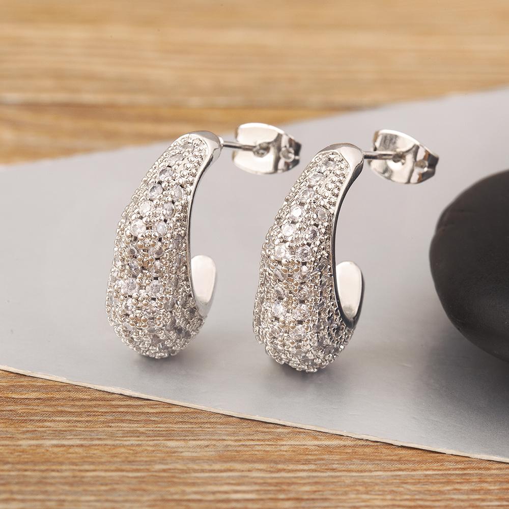 

Nidin High Quality Moon Shape Pave Shiny Crystal Zircon Fine Stud Earrings For Women Irregular Geometric Ear Jewelry Accessories срібний