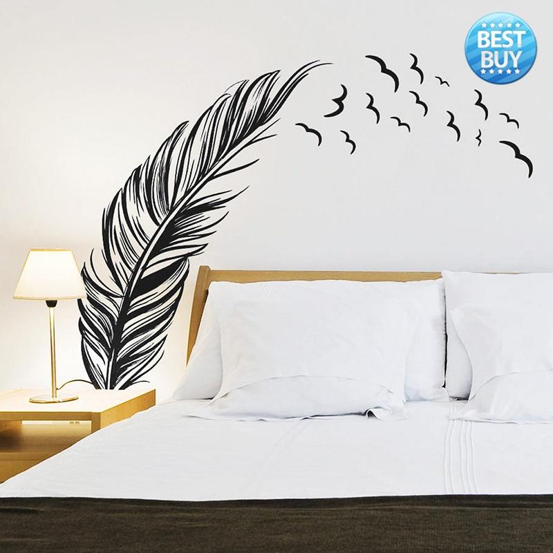 Birds Flying Out Of Feather Decor Vinyl Wall Sticker Bedroom