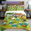 3pcs Duvet Cover Set (1*Duvet Cover + 2*Pillowcase, Without Core), Custom Name Blue Smurfs Pattern Bedding Set, Home Bedroom Decor Gift