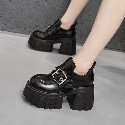 Damen Britischer Stil Dicksohlige Slipper Loafers - 2025 Frühling Plateau Höhenverstärkende Lederschuhe