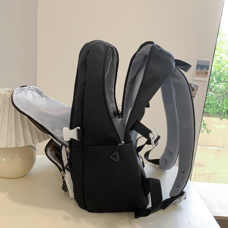 Women Contrast Color Large Capacity Schoolbag Letter Print Backpack for Middle School Students