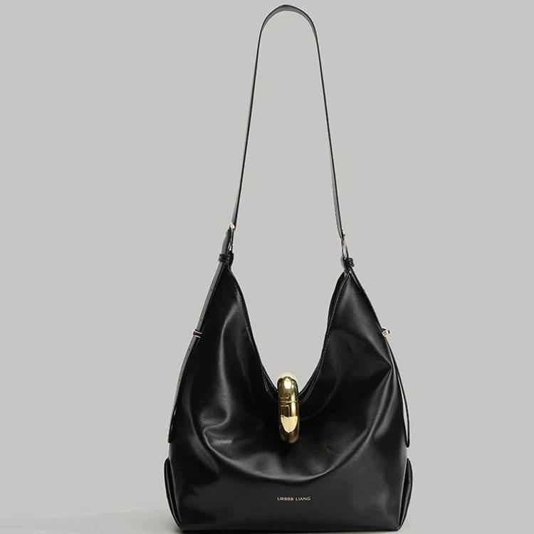 

2025 New Niche Design Textured Tote Bag Fashion Versatile Intellectual Shoulder Bag Commuter Classic Underarm Bag Black Tote Bag