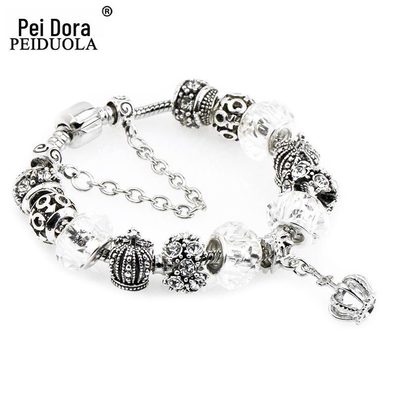 Brățară Trendy cu Mărgele de Cristal Pan cu Pandantiv Coroană de Flori