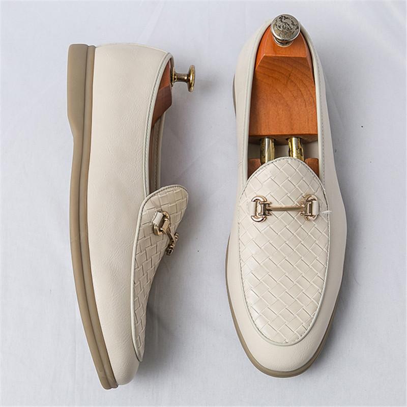 Luxury Designer New Gentleman Loafers Men's Pointed Knit Pattern Patent Leather Formal Wedding Prom Dress Homecoming Footwear