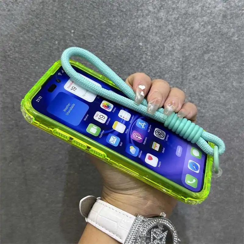 Custodia per Telefono Color Caramella Anti-Graffio alla Moda per IPhone 17 Air 16 15 14 Plus 13 12 Pro Max per Magsafe Cover con Cordino Trasparente