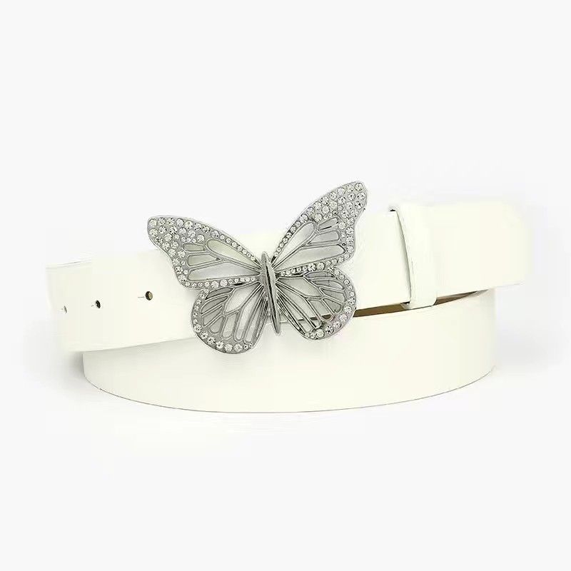 Trendy Punk Millennial Metal Buckle Butterfly Belt In Elegant Silver And Various Hues