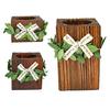 Wooden Tealight Candle Holder Rustic Wood Pillar Candle Stand with Bow Vintage Table Centerpiece for Fireplace Living Dining Room