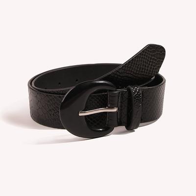 Women's Crocodile Pattern Versatile Belt Women's Black Belt Wide Belt Rhinestone Fashion Belt