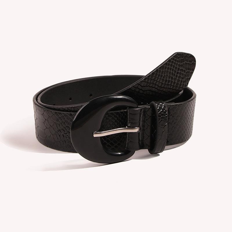 Women's Crocodile Pattern Versatile Belt Women's Black Belt Wide Belt Rhinestone Fashion Belt