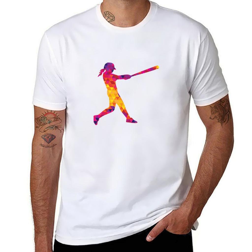 Colorful Female Softball Batter Swinging Tshirt T Shirts With Prints Tshirt