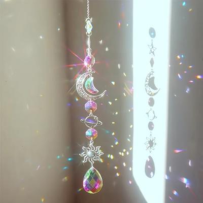 Star Sun Catcher Faux Crystal Prism Rainbow Maker Stars And Moon Colorful Hanging Suncatcher for Window Home Garden Decoration
