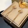 Flower Shaped Clip On Earrings with Long Tassel for Women
